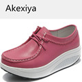 Akexiya Autumn Genuine Leather Waterproof Casual Shoes For Woman 2017 Female Wedge High Heel Swing Shoes