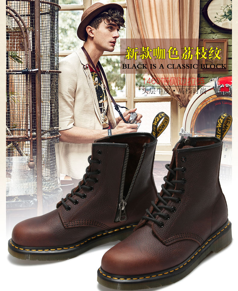 The new products 2016 Genuine leather martin boots spring Casual Motorcycle Boots men& women Ankle Martin Boots shoes