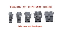 5 Sets/lot (2+3+4+5+6Pin) JST 2.54mm SM series Multipole Connector plug, With ternimal male and female