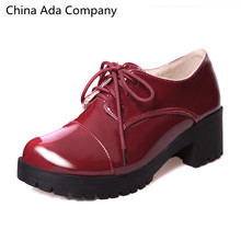 New 2016 autumn spring women shoes British style vintage Bullock shoes women thick heel lace up oxford shoes for women