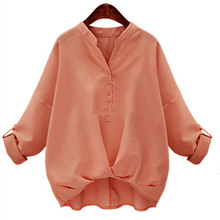 New fashion spring summer plus size women stand neck shirts big size cotton loose pullover long sleeve women blouse shirt S80336