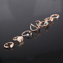 7PCS/Set Turkish Vintage Steampunk Elephant Turquoise Ring Set Gold/Silver Plated Bohemian Rings for Women Jewelry