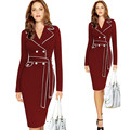 2016 Women Button Casual Spring Dress Vestidos De Fiesta Cocktail Party Bandage Bodycon Pencil Office Dresses