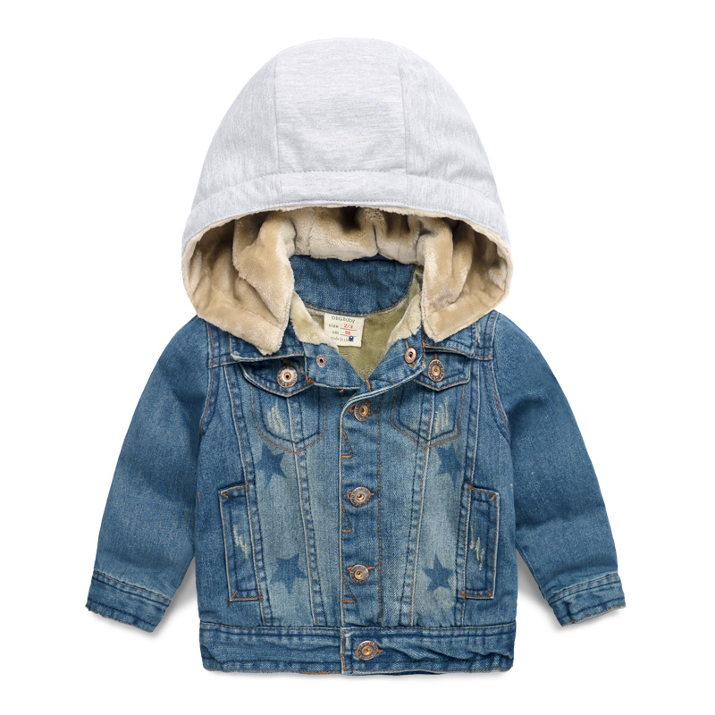 boys child outerwear winter denim plus velvet 2015 children's clothing with a hood short design denim coat thickening child