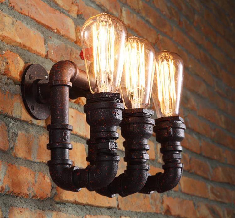 Loft Retro Water Pipe Wall Sconces Bronze Industrial Wall Lamp 3 Head E27 Dining Room Lighting Decor Free Shipping