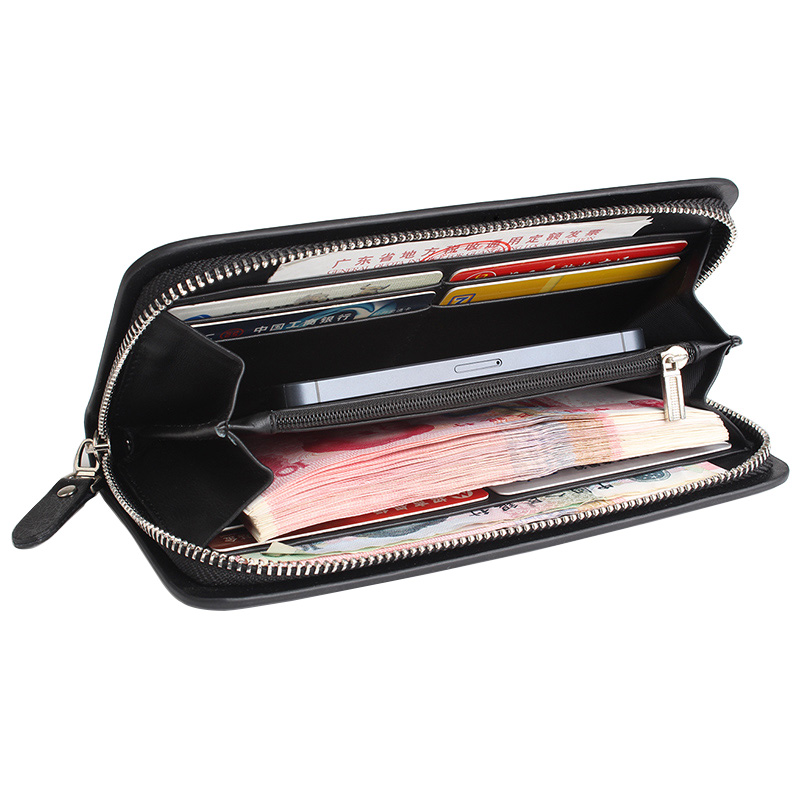 Faman male wallet long zipper design cowhide mobile phone bag multi card holder card holder wallet men's