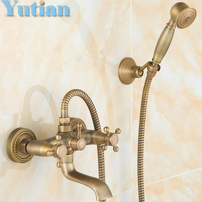 Free shipping Bathroom Bath Wall Mounted Hand Held Antique Brass Shower Head Kit Shower Faucet Sets YT-5338