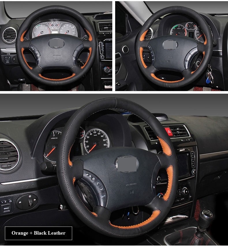 for Great Wall Haval H3 H5 Wingle 3 Wingle 5 Black Orange Leather Steering Wheel Cover Red Thread