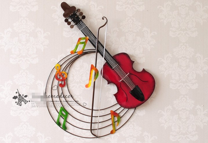 Décoration Moderne Métal Wall Art Hand Made Métal Violon Sculpture Et Note De Musique Comme 