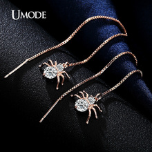 UMODE Spider Shaped Drop Earrings 18K Rose Gold Plated Round Cut AAA CZ Diamond Long Earrings For Women Fashion Jewelry AUE0175