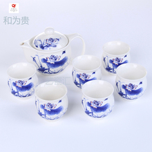 Double layer tea 7 insulated glass tea set blue and white ceramic teapot kung fu tea