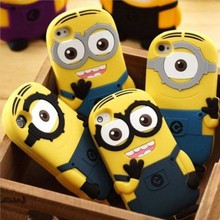 New arrival Fashional cute cartoon model silicon material Despicable Me Yellow Minion Cover for iphone Case for iphone 4 4S P002