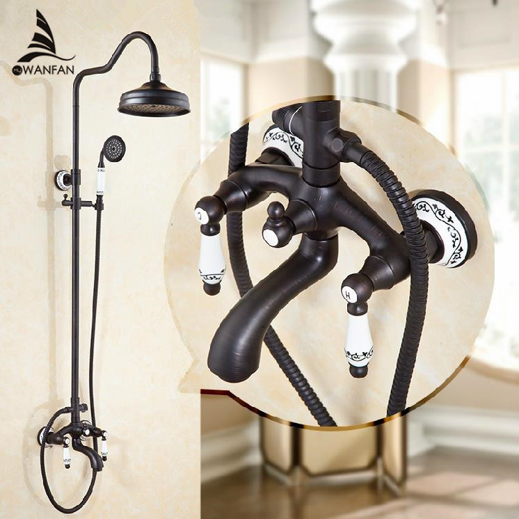 Free shipping! Euro Style Oil Rubbed Bronze Finish Dual Handle Brass Bath & Shower Faucet With Slide Bar With Hand Shower 004R