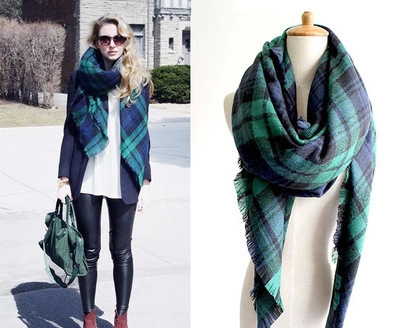Free Shipping New Fashion Brand Winter Green Checked Plaid font b Tartan b font Wrap Shawl