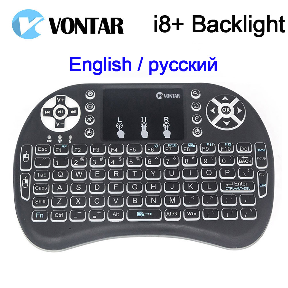 Original VONTAR Backlight i8+ English Russian Mini Wireless Keyboard 2.4GHz Air Mouse Gaming Touchpad for Smart TV Box Laptop PC