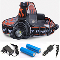 8000Lumens Headlight LED Headlamp Waterproof Head Lamp Zoomable Headlight AC Charger Car Charger 18650 Battery