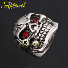 Size 7 10 Hot Sale Red Crystal Eye Antique Silver Plated Cool Skull Men Ring Fashion