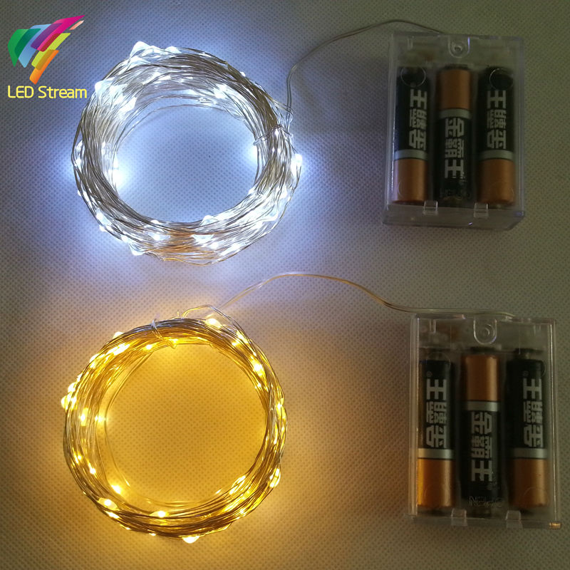 3AA Battery Powered 10M 100 led LED Silver Color Copper Wire Fairy String Lights lamp for Christmas, Holiday, Wedding and Party