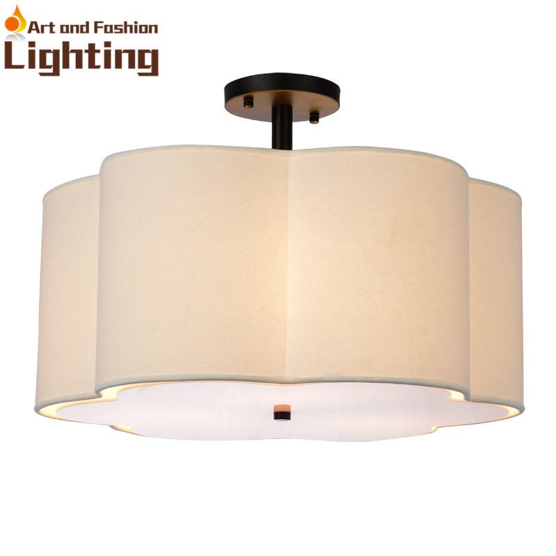 Romantique toile de lin plafonniers LED forme de fleur chambre lumière