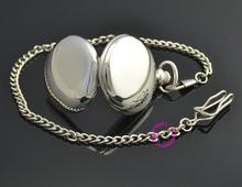 man father smooth round classic silver men pocket watch gift quartz short waist chain low price
