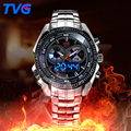 Male Sports Watch Men Full stainless steel waterproof Quartz watch Digital Analog Dual display Men s