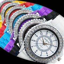 2015 New Fashion Geneva Crystal Watch Jelly Gel Silicon Girl Women’s Quartz Wrist Watch Candy Colors Cai0120