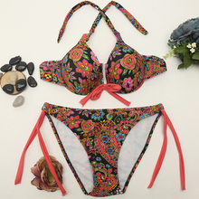 2015 Hot Sale triangl swimwear bikini V neckline swimsuit Steel Prop Gather Spandex Monokini Leopard Low