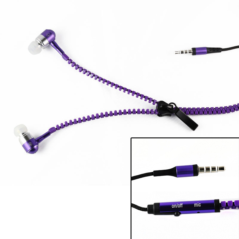 Music Earphones Metal Zipper Stereo Jack font b Earbuds b font Earphones with Mic Zipper Earphone