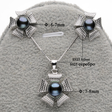 Flower-Shaped Sterling-Silver-Jewelry Sets Black Freshwater Pearls Pendants And Earrings Sets Pearl Jewelry For Women’s