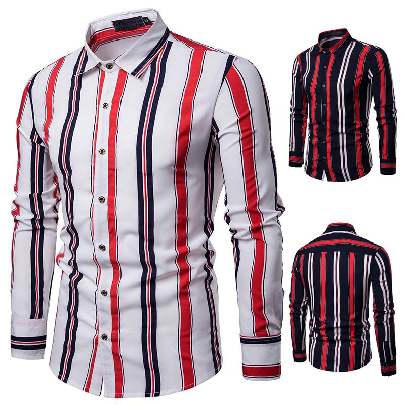 Wholesale Best Quality Style2 Mens Dress Shirts Stylish Double Strips Lapel Mens Long Sleeve