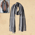 Mens Knit Cotton Tassels Dark Gray Stripe Scarf Warm Soft Long Wrap Scarves