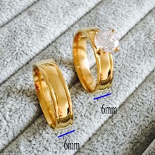 2015 new Wedding rings wide 6mm 18K yellow Gold filled 316L Titanium steel large CZ diamond