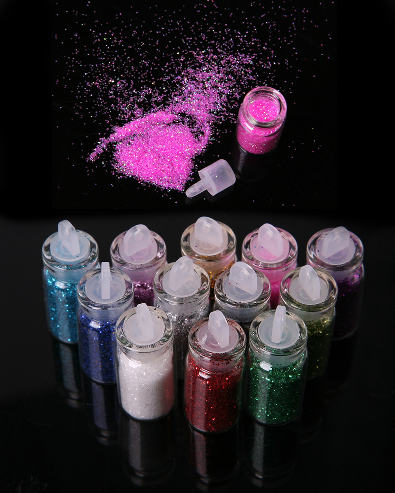 12 Color Metal Glitter Nail Art Tool Kit Powder Dust gem Polish Nail Tools FM031
