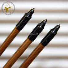 Free Shipping 12 Pcs Archery Traditional Hunting Shooting Broadheads Self Nocks Real Turkey Feather Bamboo Shaft