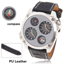 Oulm 1139 reloj militar del ejército de doble movt de dos zonas de tiempo de tiempo de cuarzo brújula termómetro envío gratis
