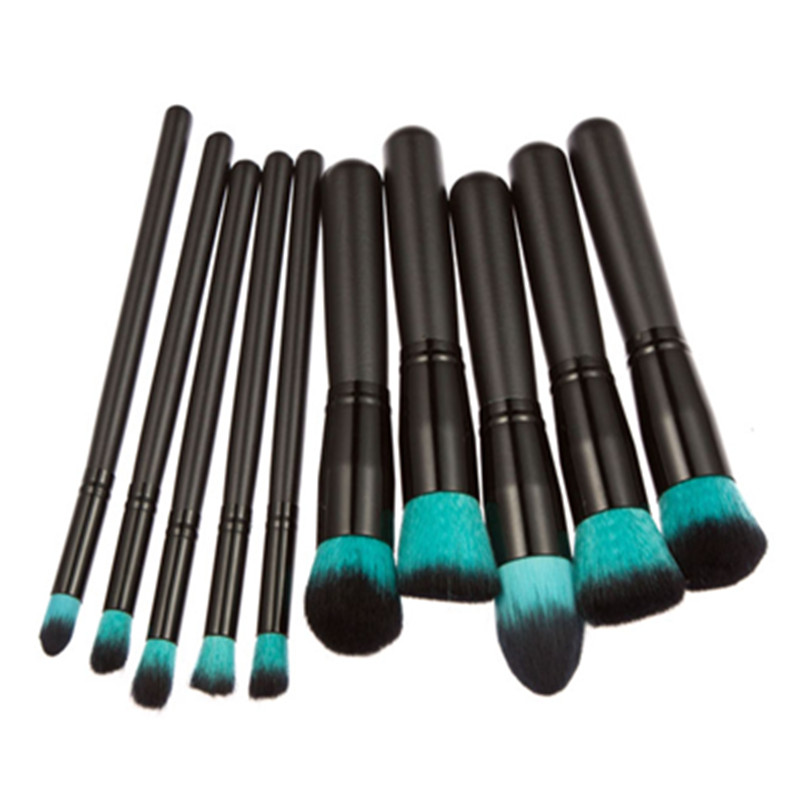 1 Set 10 Pcs New Arrival Make Up Brush Blue Synthetic Hair Black Wooden Cosmetics Tools