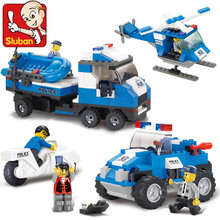 Sluban B0190 SWAT Jeep Motorcycle Helicopter Boat 3D Construction Plastic Model Building Blocks Bricks