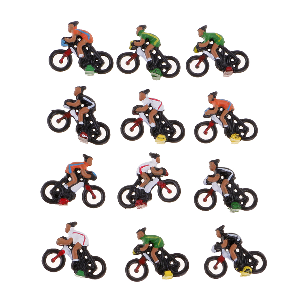 1/87 Scale 12 Pieces Plastic Model Cyclists Miniature Rider DIY Diorama Landscape Scenery Layout Parts