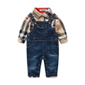 Cute Baby Boy Clothes Sets Toddler Plaid Shirt Top Bib Pants Overall Costume Baby Boys Clothes