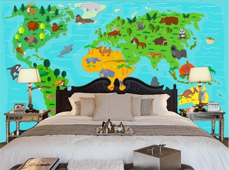 Online kopen wholesale muurschildering behang dier kaart uit china ... Schilderij woonkamer wereldkaart