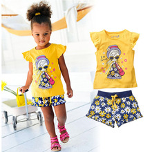 Baby Girls Kids Clothes Set 2016 Summer Children Cartoon Clothing Set Girl Short Sleeve T-shirt+Printing Shorts Suits