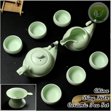 9pcs Rare Chinese Song Ding Yao Porcelain Teaset,China Ding Kiln Sky Cyan Teapot&Justice Cup&6 Teacups,Ceramic Tea Set DY003-9
