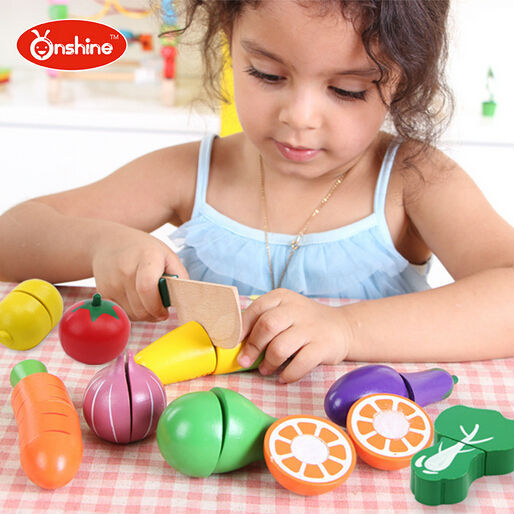 Free Shipping Educational Cutting Fruit and Vegetable Set Wooden Play Food Kitchen Toys Children Play House Classic toy
