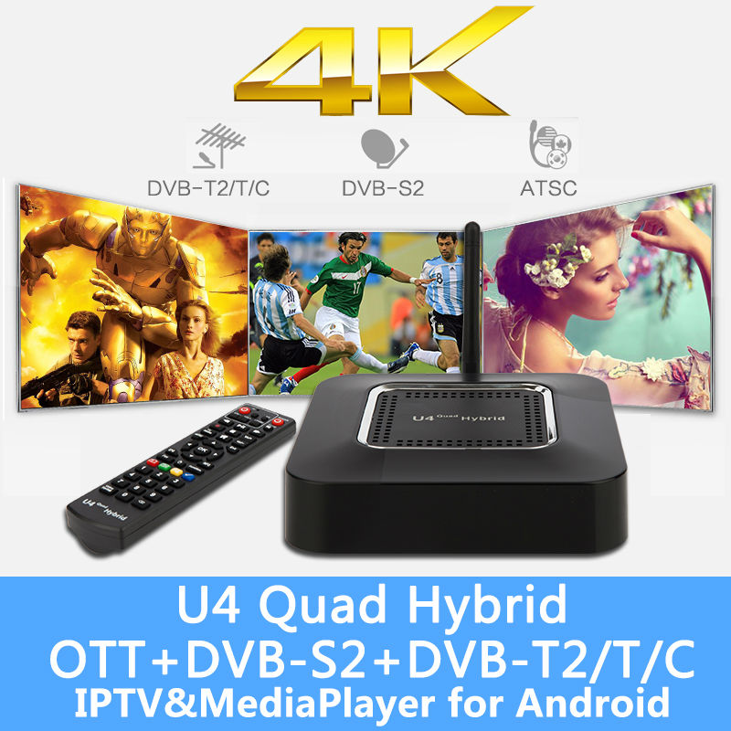 [Genuine] U4 Quad Hybrid Android Satellite Cable Terrestrial Combo TV Box Hisilicon Hi3796M Full Loaded KODI DVB-S2 + DVB-T2/T/C