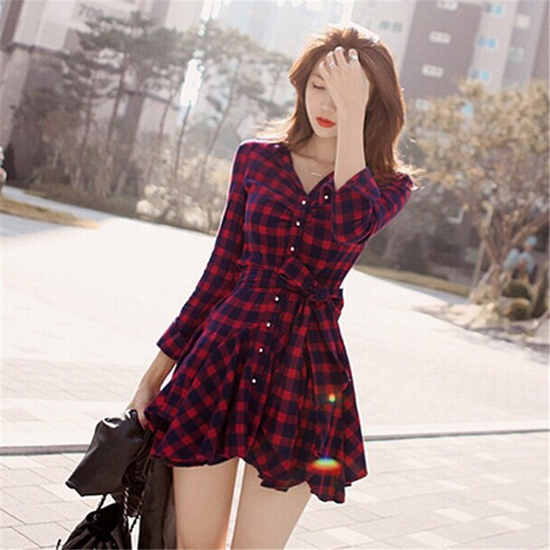 Hot Sale 2016 New Fashion Women Lapel Long Sleeve font b Tartan b font Plaids Checks