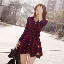 Hot Sale 2016 New Fashion Women Lapel Long Sleeve font b Tartan b font Plaids Checks