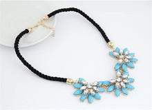 Collares 2015 Hot sale Rhinestone Necklace New Brand Style Crystal Collier multi layer Weave Flower water