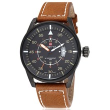 Naviforce nuevo reloj del cuero genuino hombres marca de lujo reloj de cuarzo analógico Display fecha del reloj del relogio