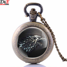 Vintage Wolf Pocket Watch Game of Thrones House Stark of Winterfell Necklace Pendant Quatz Watch