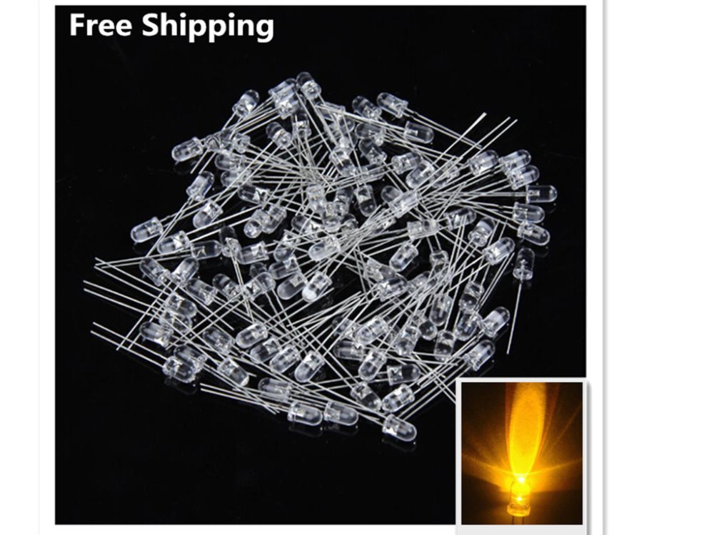 LED Diodes 5mm Round Yellow Super Bright Bulb Pane...
